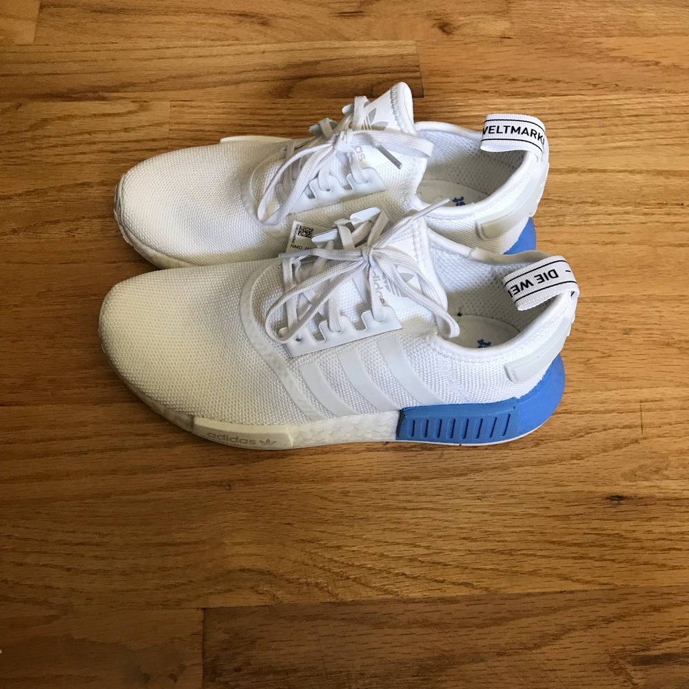 Adidas NMD_R1 WHITE with blue 7.5 women brand new